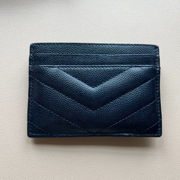 Saint Laurent Matellase Chevron Monogram Card Holder Navy - Picture 3 of 6